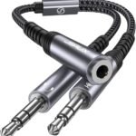 JSAUX 3.5mm Headphone Splitter Mic and Audio Y Splitter Jack, Female to 2 Male Adapter