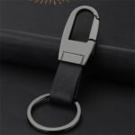 Men's Simple Stainless Steel Waist Buckle Leather Keychain Key Ring - Black & Brown - Image 2