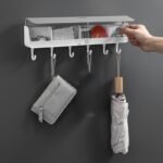 OUSUWO Wall-Mounted Storage Rack Shelf with Drawers Hooks, Clothes Hanger Key Organizer Box
